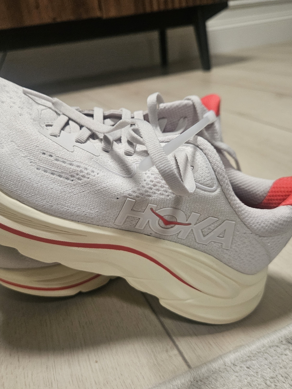 Hoka Women's White and Coral Performance Sneakers Size 6 - Picture 2 of 4